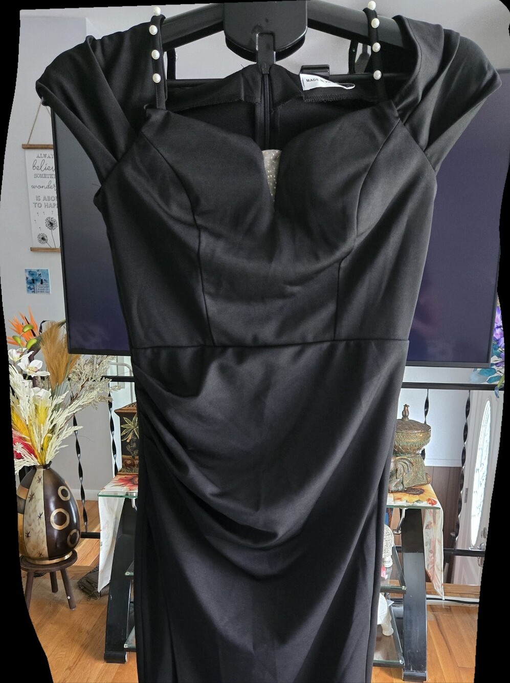 Black Maxi Dress with Gold Mesh Inset
